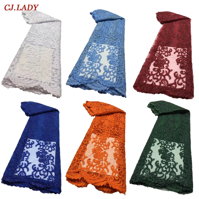 

French Tulle Lace Fabric With Sequins Embroidery African Lace Fabric For Bridal Wedding Materials Royal Blue Mesh Tulle Sewing 2