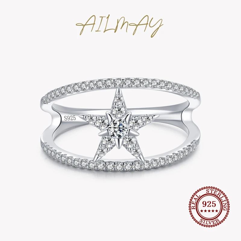 

Ailmay New 100% 925 Sterling Silver Fashion Star Sparkling AAAAA CZ Finger Ring For Women Luxury Wedding Engagement Fine Jewelry
