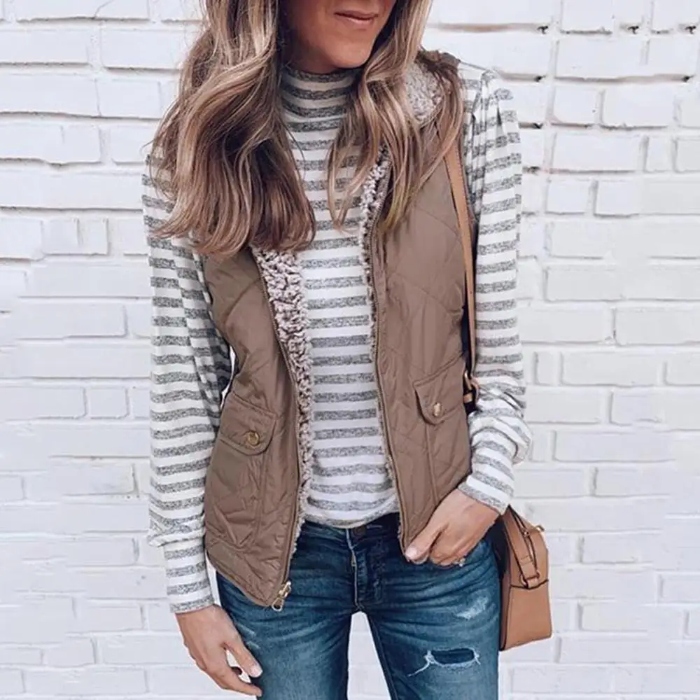 Женский осенне зимний жилет без рукавов Двусторонняя одежда на молнии с