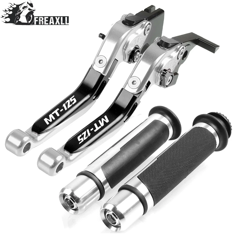 R With LOGO Motorcycle Adjustable Folding Brake Clutch Levers Handlebar Hand Grips For Yamaha For YAMAHA MT125 MT-125 MT 125 - Цвет: R With LOGO