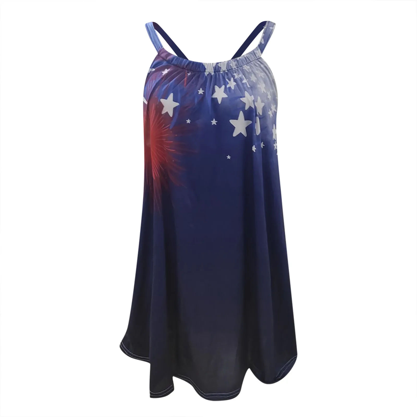 

independence Sundresses Women's Fashion Casual V-Neck Sleeveless Strap Open Back Sexy Print Loose Dress Summer Beach Dress