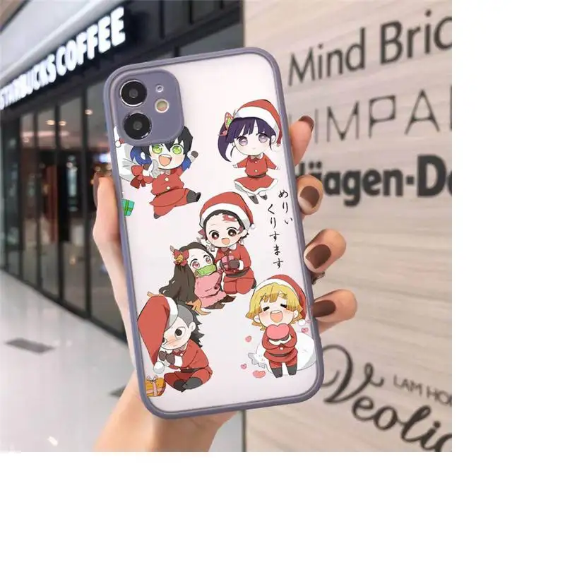 

Christmas Demon Slayer Phone Case Matte For iPhone 12 Mini 11 Pro XR XS Max 7 8 Plus X Hard PC Back Cover