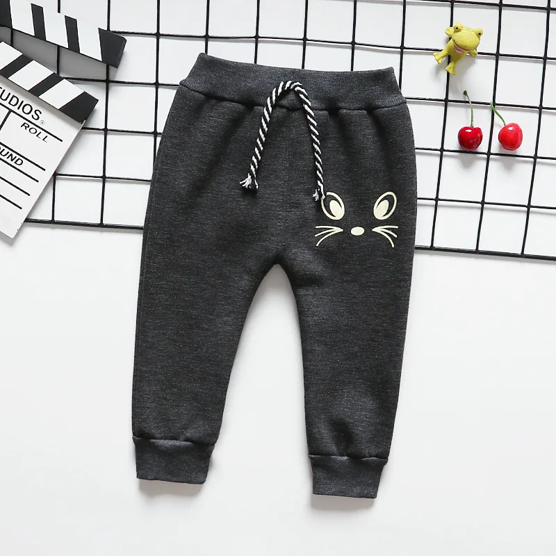 gray cat Г. Осень-зима, новые штанишки для малышей милые теплые вельветовые штаны с рисунком для мальчиков и девочек от 0 до 3 лет - Цвет: gray cat