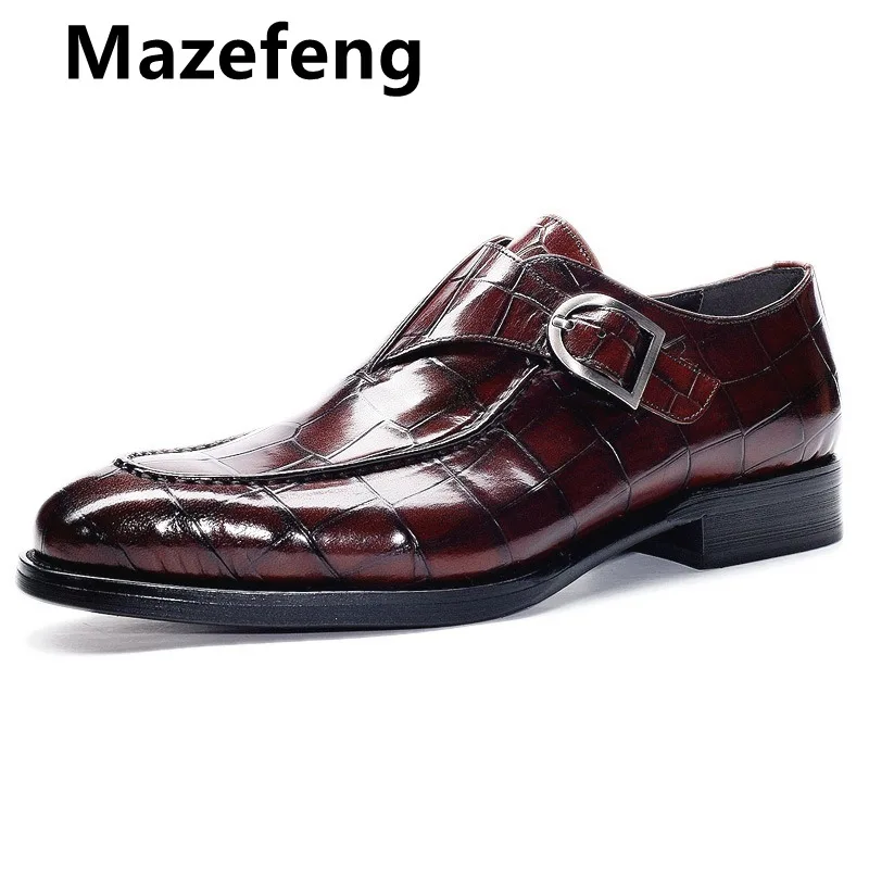 

2021 Classic Crocodile Pattern Business Flat Shoes Men Designer Formal Dress Leather Shoes Men's Loafers Christmas Party Shoes