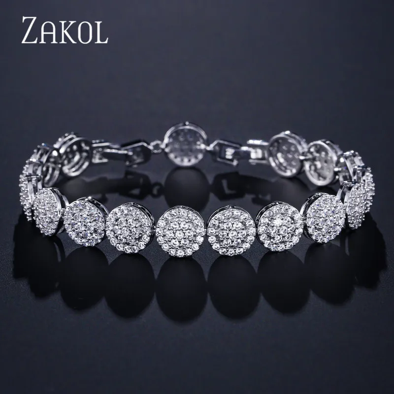 Rhodium plated ZAKOL Очаровательный цветок браслет ручной набор микро инкрустация ремесло AAA+ CZ браслет украшенный стразами бижутерия для женщин и девочек FSBP2029 - Окраска металла: Rhodium plated