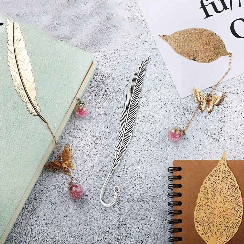 

4pcs Chinese Style Metal Leaf Feather Shape Page Marker