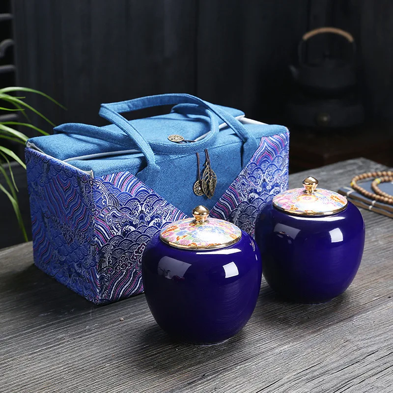 Online MCJ Tas Teh Travel Caddy Teh Keramik Kapasitas Besar Kotak Penyimpanan Portabel Tempat Teh Bersegel Organizer Rempah Kaleng Permen Kopi
