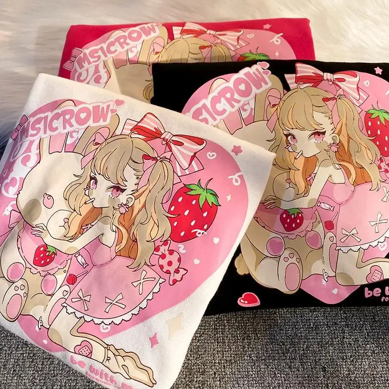 Женский свитшот с длинным рукавом розово-красный аниме принтом Love Girl японская