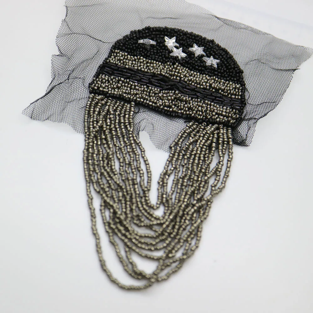 2 шт./компл. черного цвета с бахромой из бисера вышивка золотой нитью для одежды в