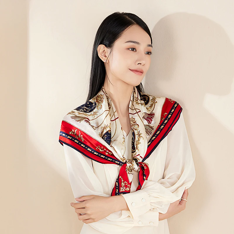 Квадратный шарф из чистого шелка весенний Роскошный шелковый платок головной