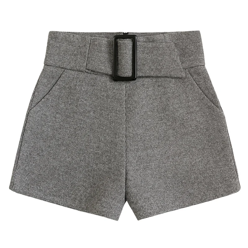 

Casual Pure Black Color Loose Type Zipper Belt A-Shaped Slimming High Waist Women Jean Shorts Hot-Selling Women Plus Size Shorts