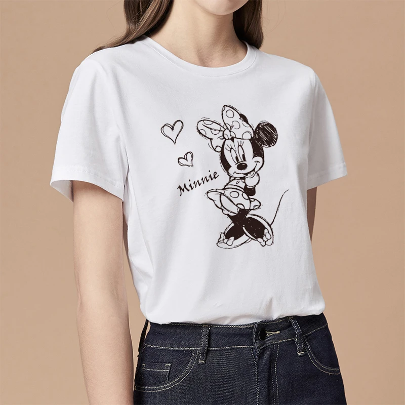 

Letter Combination Women's High Quality Print T-shirt Disney Minnie Mouse Font Short Sleeve Tshirt print t shirt clothing women
