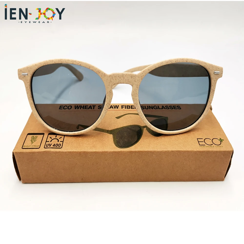 

IENJOY Degradable Eco Wheat Straw Fiber Sunglasses for Men Women Wheat Straw Frame Environmental Shades UV400 Sunglasses