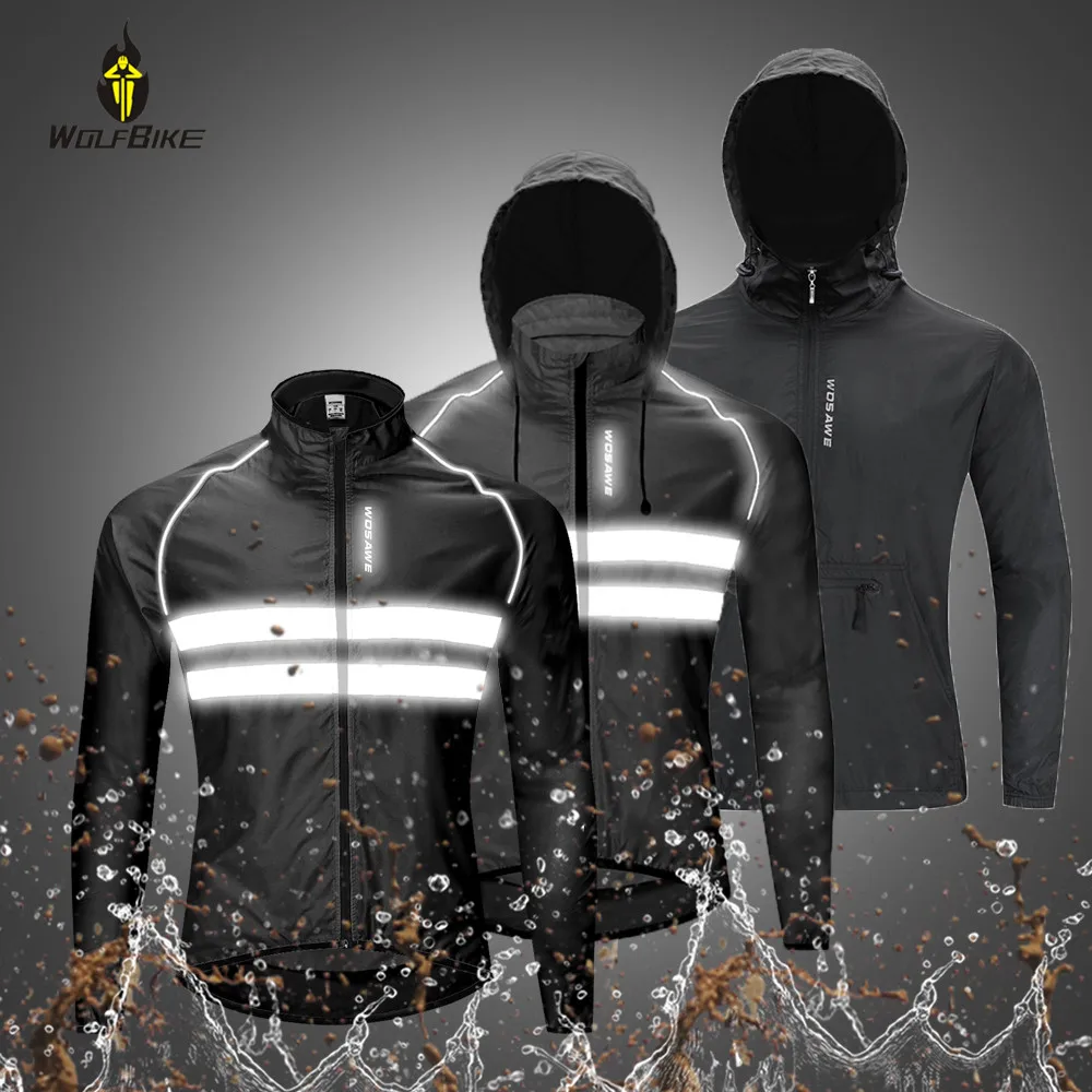 Ветровка WOLFBIKE мужская с капюшоном водонепроницаемая ветровка для езды на