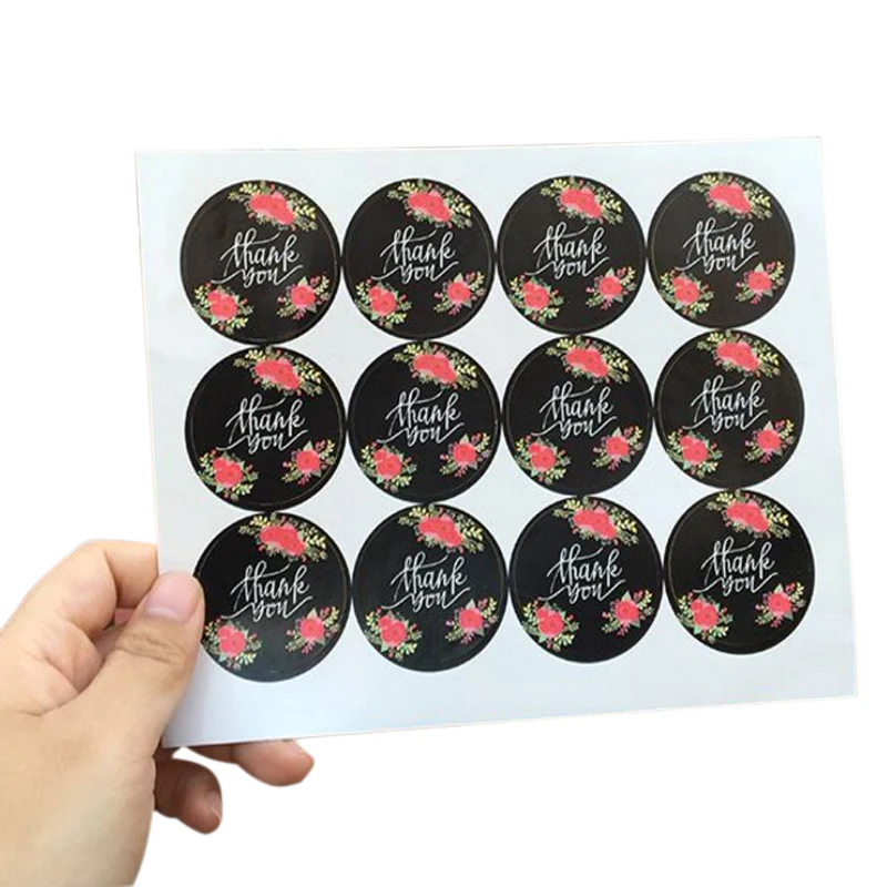 

120 Pcs/lot vintage Flower Black Round Stickers Seal For Handmade Gifts Baking Packaging Decoration Stickers Scrapbooking