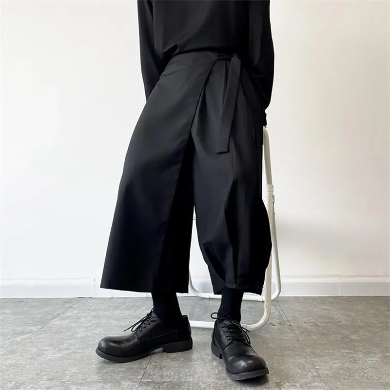 Men's Wide Leg Pants Spring And Autumn New Dark Department Personality Splicing Pleated Lace Fashion Casual Loose Large Pants