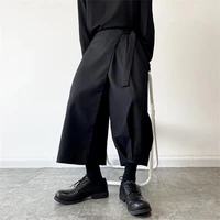 mens wide leg pants spring and autumn new dark department personality splicing pleated lace fashion casual loose large pants