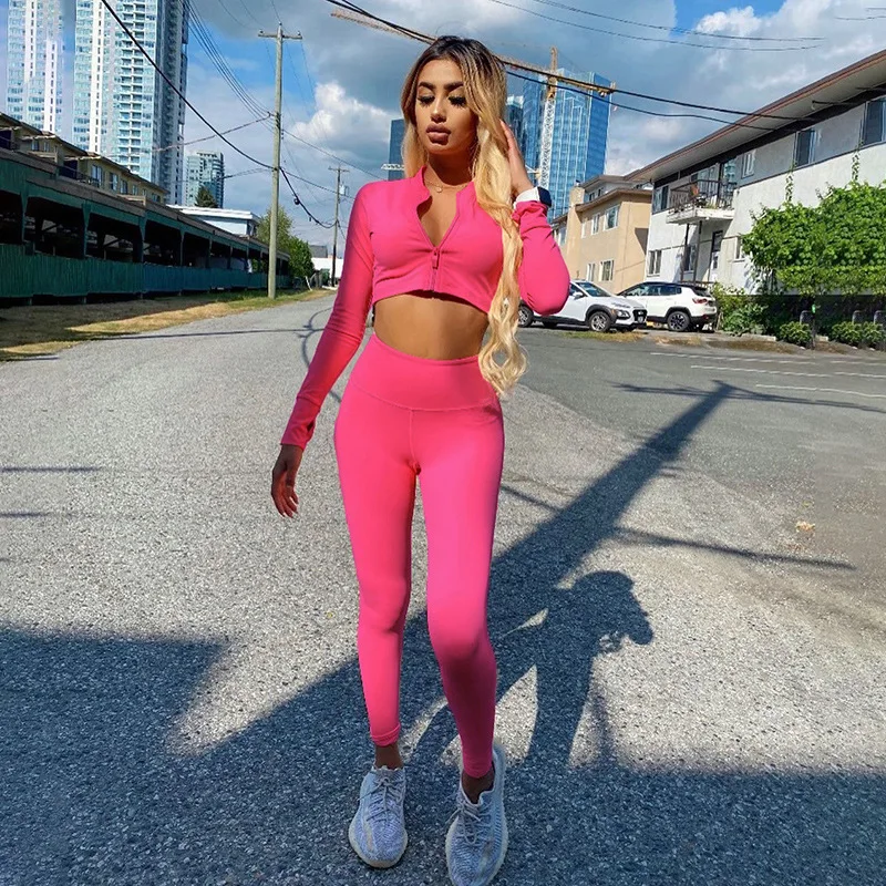 

Autumn Winter Women 2 Two Piece Set Long Sleeve Crop Tops Tshirt Leggings Pants Set Bodycon Sport Fitness Tracksuit Women Sets