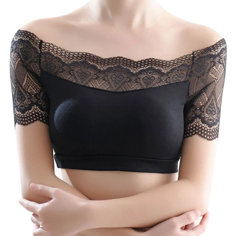 Womens Lace Bra Sleeve Off Shoulder Crop Tops Lingerie Bralette Sports Padded X3UE