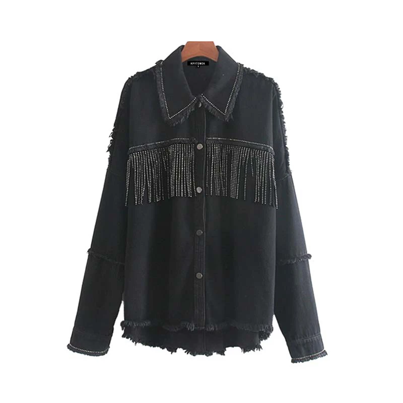 

Vintage Stylish Fringe Beaded Oversized Jacket Coat Women 2020 Fashion Long Sleeve Frayed Trim Ladies Outerwear Chaqueta Mujer