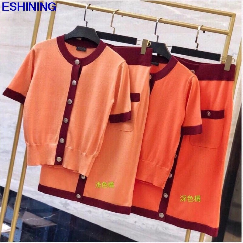 

2020 Early Spring Women's New Elegant Contrasting Color Short Sleeved with round Neck Wool Set