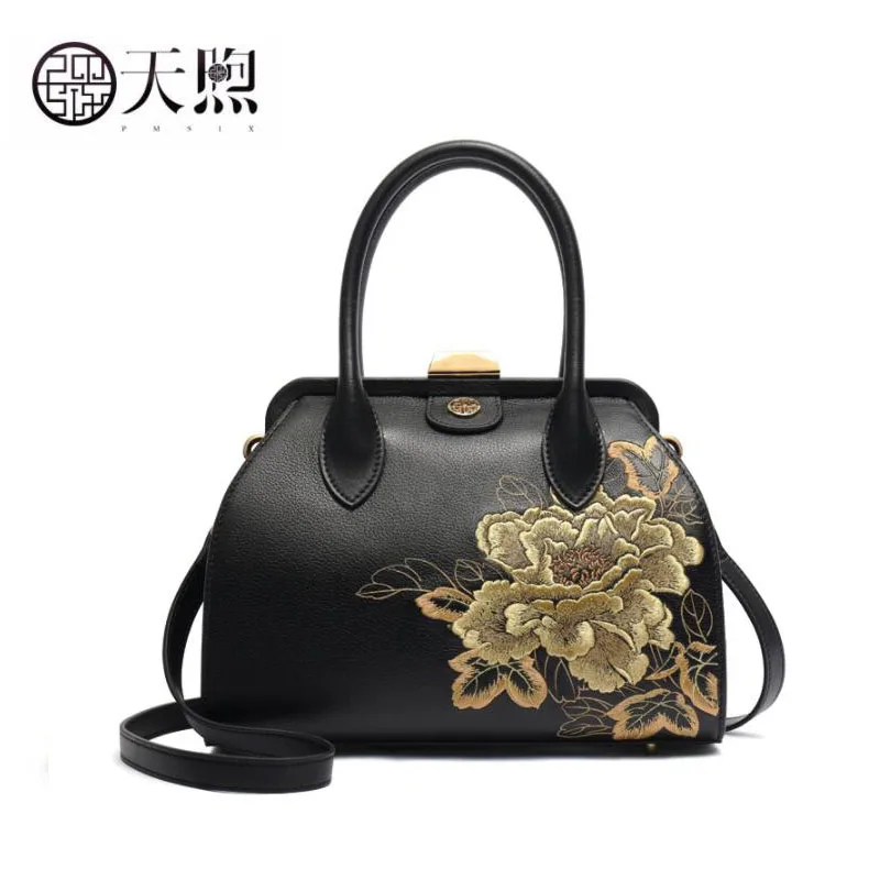 Pmsix новая женская сумка из натуральной кожи воловьей с вышивкой сумки роскошная