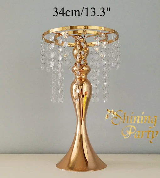 H34cm Блестящие вечерние, Золотое свадебное украшение для стола, подсвечники, дорога свинцовый цветок стенд ваза, Свадебная вечеринка украшения дома - Цвет: H34cm