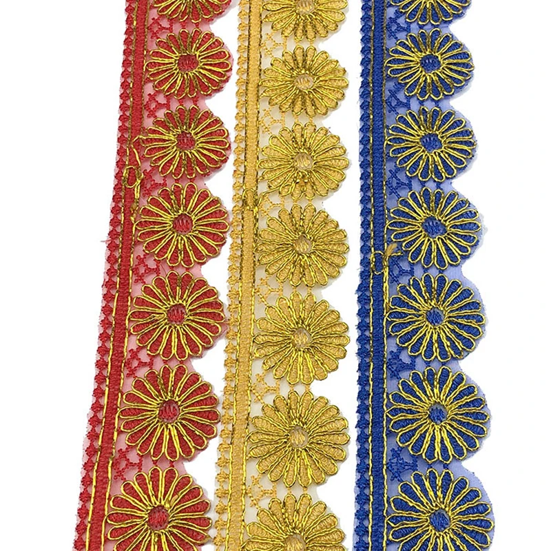 

10 Yards 50mm Flower Embroidered Lace Trim With Gold Thread Decoration Trimming Ribbon Clothing DIY Sewing 13 Colors