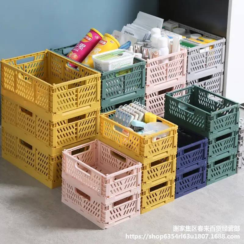 

Folding Collapsible Storage Crate Box Stackable Home Kitchen Warehouse Baskets Desktop Cosmetic Sundries Fruit Toys Food Bin