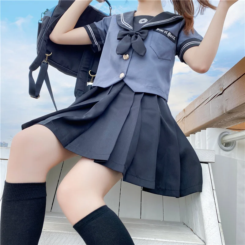 

Gray Series Jk Uniform Shirt Short Skirt Summer New Style Navy Collar College Style Girl Suit Harajuku ZA