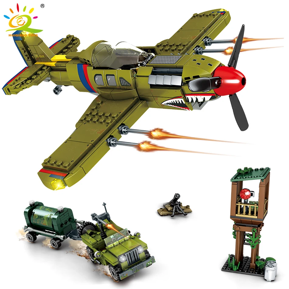 HUIQIBAO 649 шт. Военная спецназ команда WW2 строительные блоки боец военный самолет