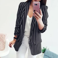 80 hot sell fashion autumn women stripe lapel long sleeve slim fits blazer suit jacket coat