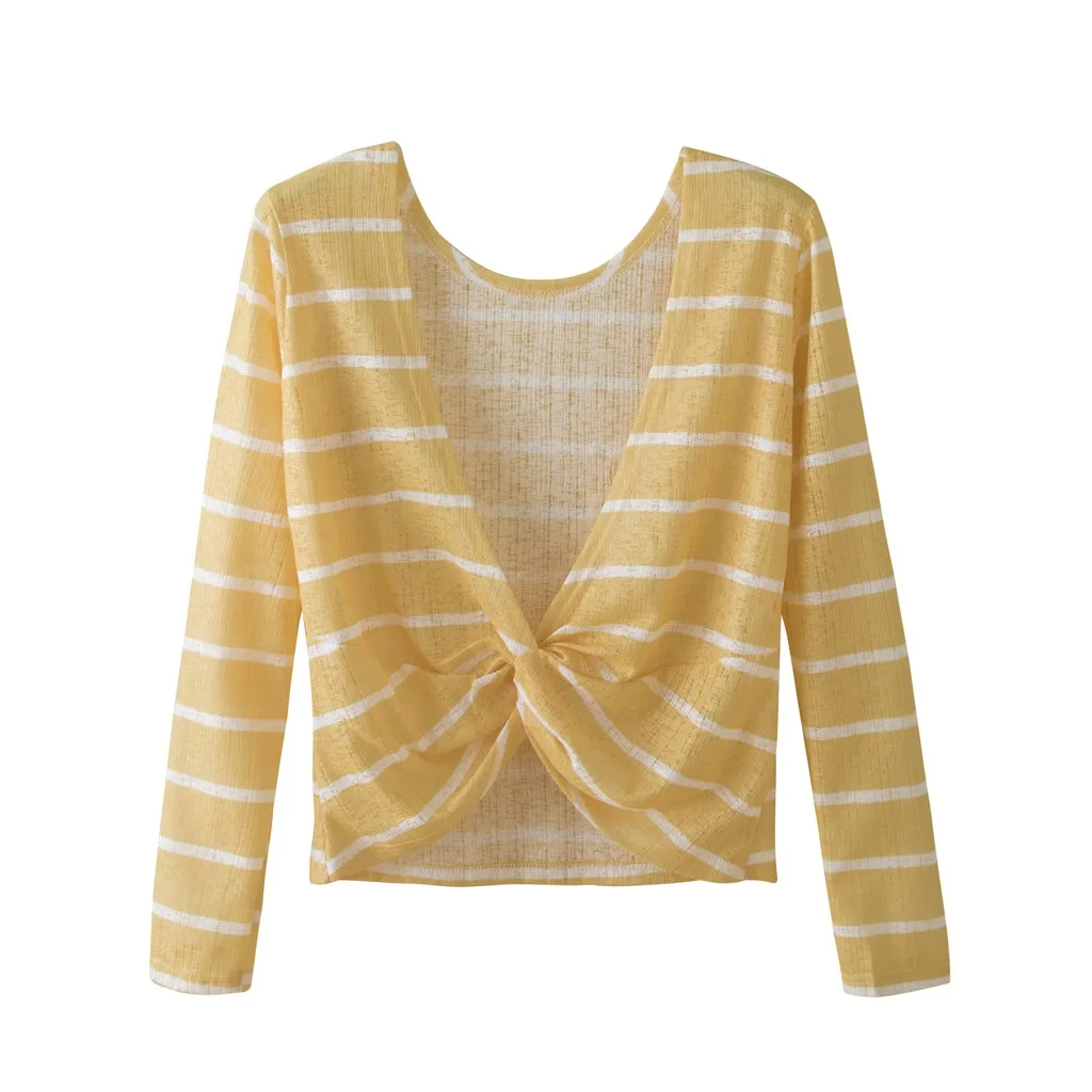 Женский сексуальный вязаный свитер в полоску с круглым вырезом Свободный Топ