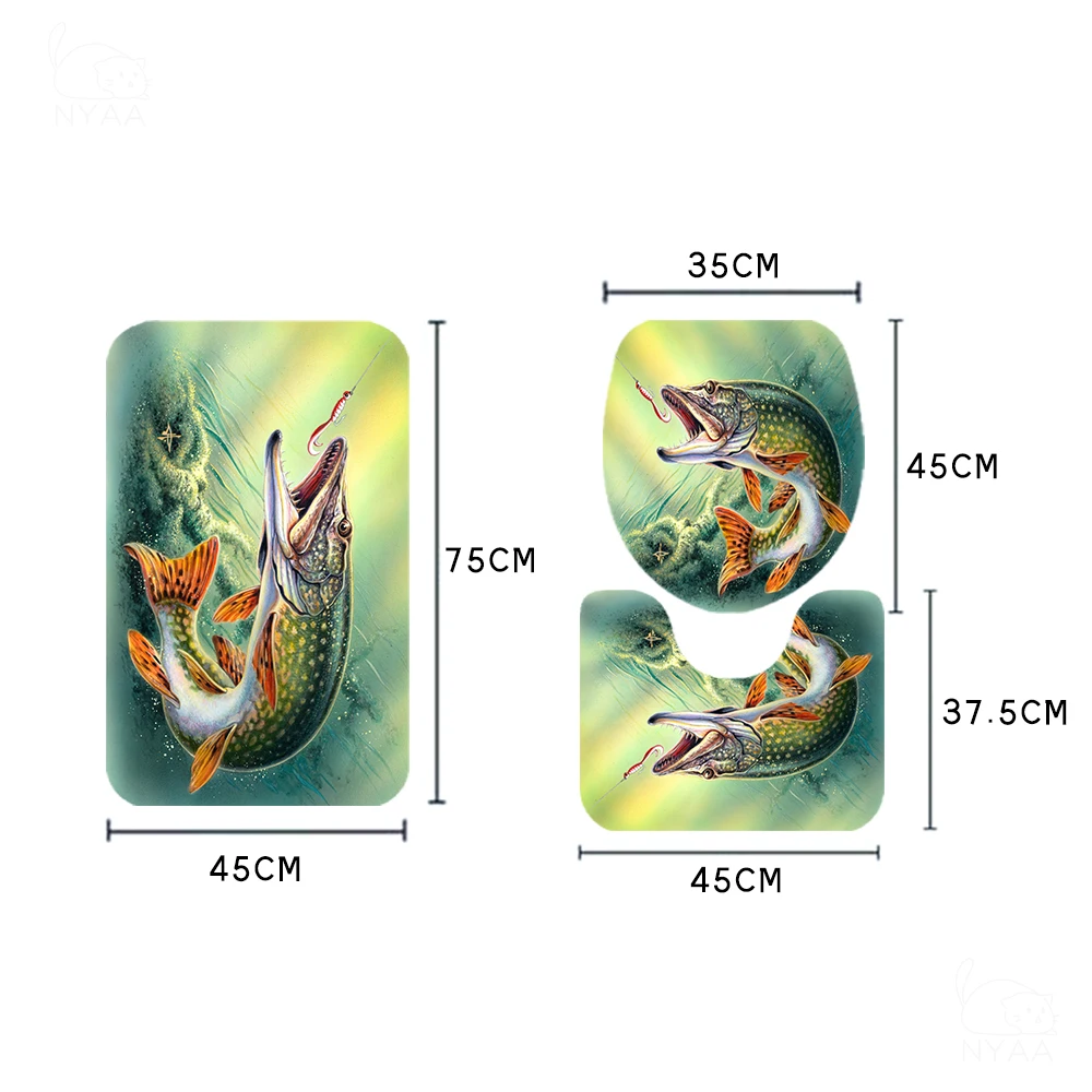 Мяу бас рыбы и удочка Ванная комната комплект с бюстгальтером цвета: зеленый