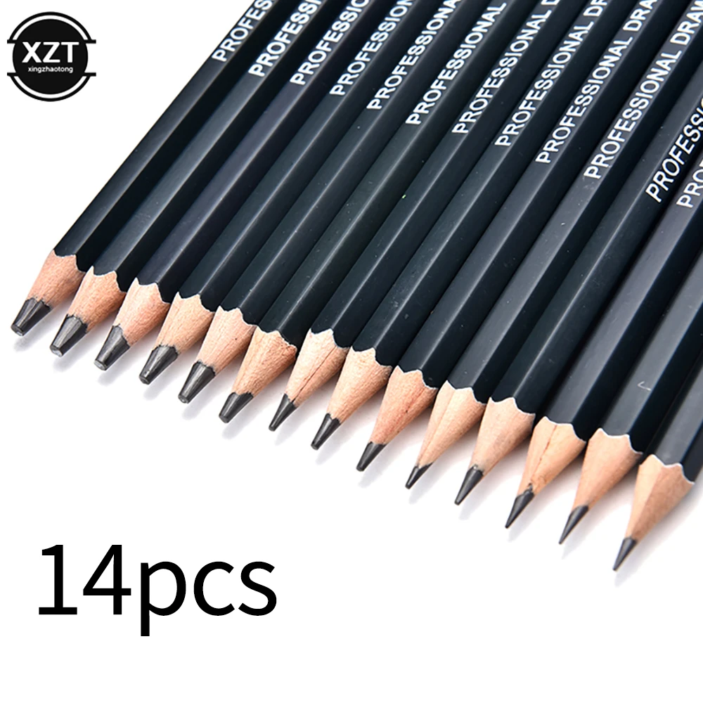14pcs Professional Sketch and Drawing Writing Pencil Stationery Supply 1B 2B 3B 4B 5B 6B 7B 8B 10B 12B 2H 4H 6H HB Wood | Канцтовары для