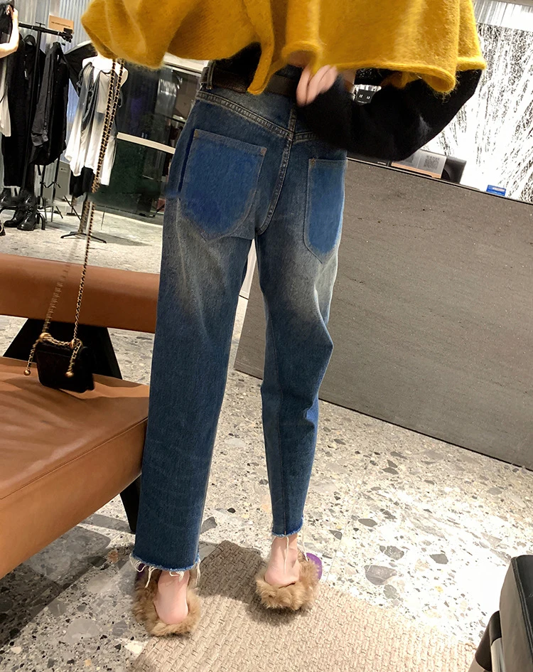 [In stock] high quality raw edge heavy industry stitching straight jeans