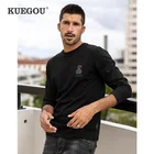 Мужская футболка с длинным рукавом KUEGOU, черная футболка с флуоресцентным рисунком, Новинка осени 2021, 100%