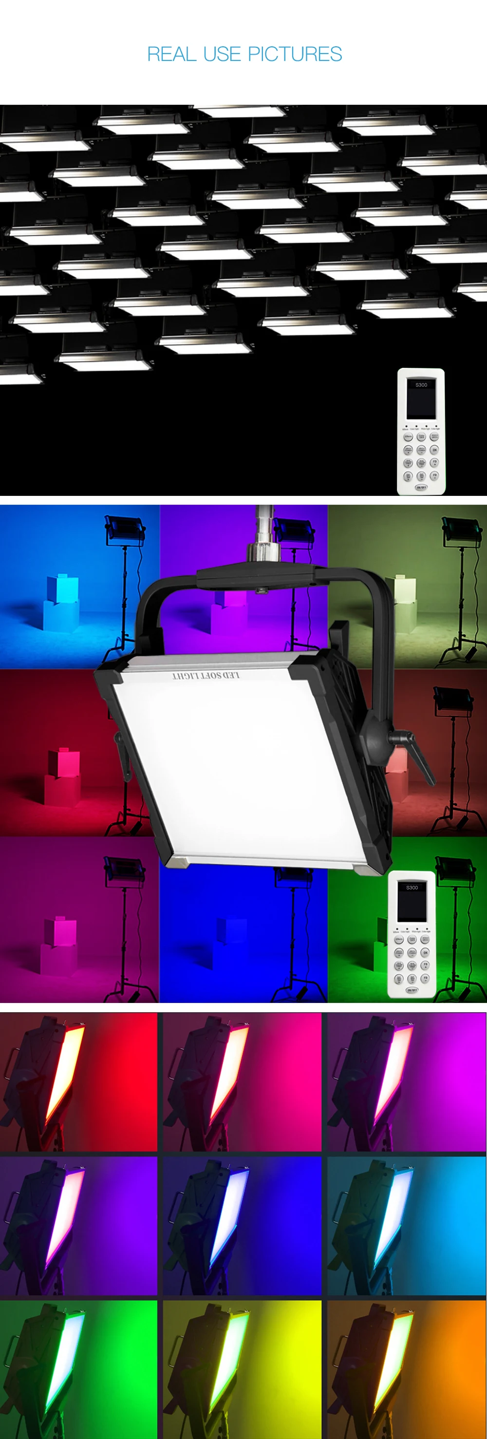 300 Вт полноцветный RGB светодиодный светильник, непрерывный видео мягкий светильник 2800-9990 k, управление через приложение, затемнение с 12 цветовым эффектом, PK ARRI S60 для St