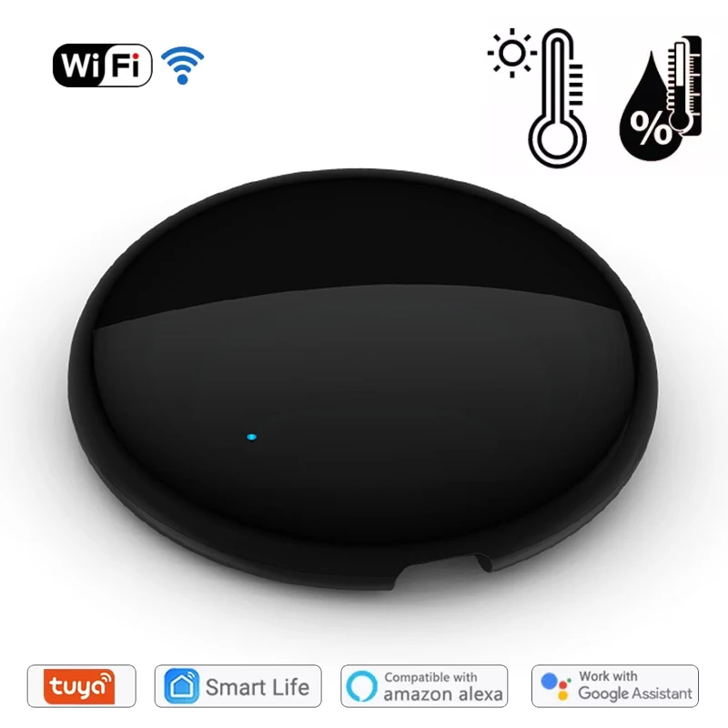 

WiFi ИК пульт дистанционного управления WiFi с датчиком температуры и влажности для кондиционера ТВ работает с Alexa,Google Home,Tuya Smart Life
