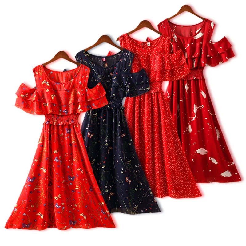 Женское шифоновое платье с цветочным принтом вечерние тыми плечами и коротким