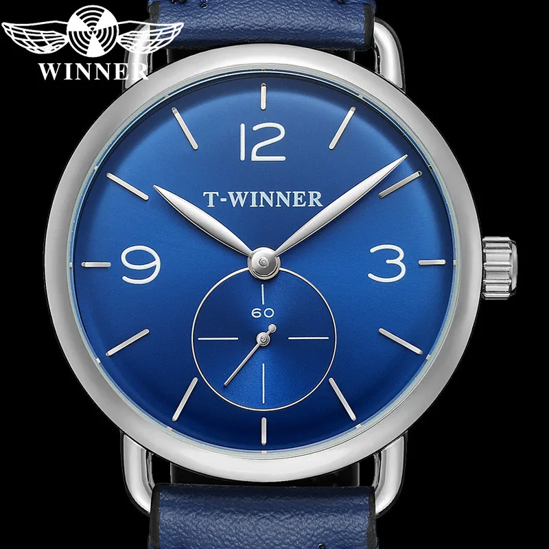 Часы наручные WINNER Мужские механические спортивные брендовые Роскошные Синие в