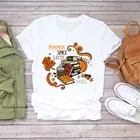 Женская футболка с графическим рисунком, Осенние винтажные женские футболки с принтом тыквы, специй, латте, книг, женские футболки, мягкие женские футболки