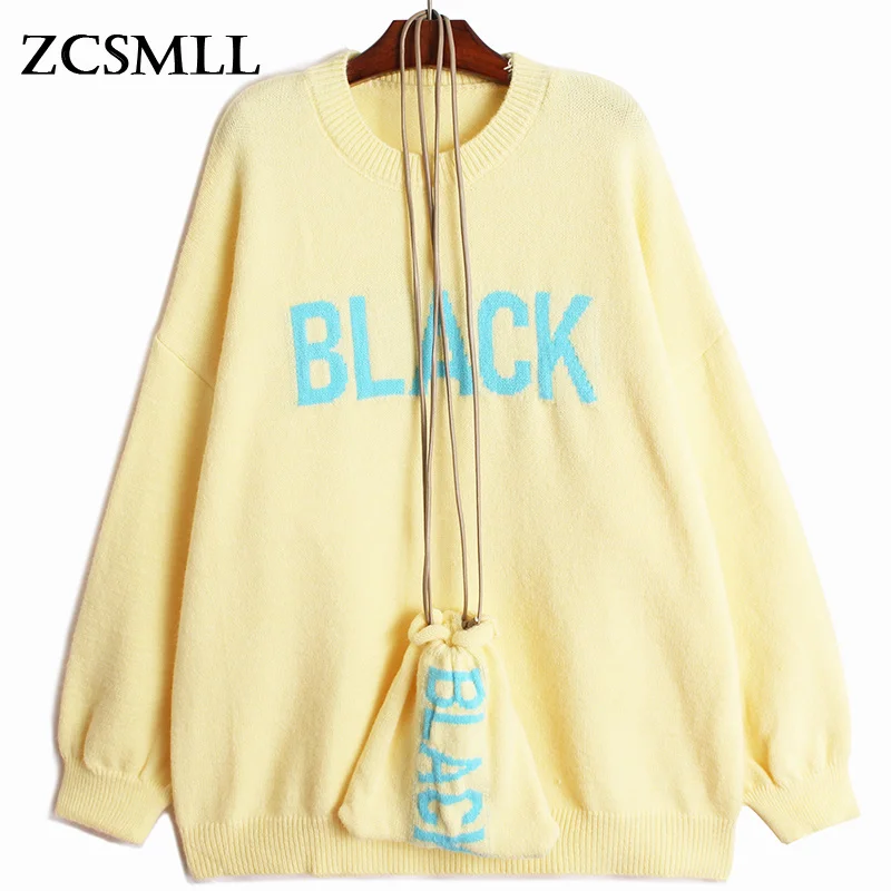 

ZCSMLL Yellow Big Size Knitting Sweater Loose Fit Round Neck Long Sleeve Women Pullovers New Fashion Autumn Winter 2021 TH1020