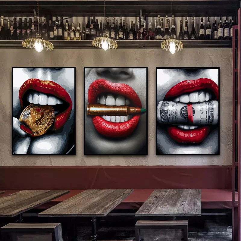 Современная мода сексуальная женщина красные губы курительная Картина Маслом