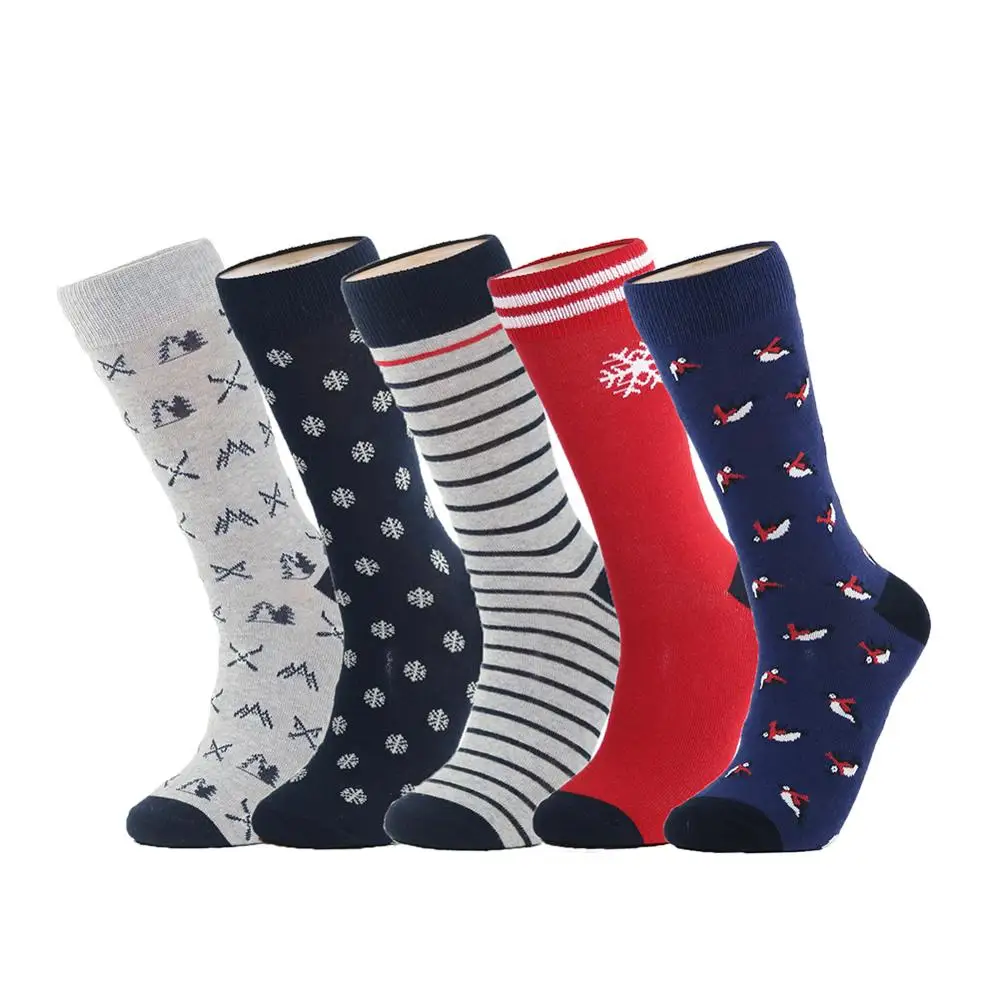 

5 пара/лот из чесаного хлопка для мужчин и женщин, стильные брендовые носки на осень и зиму размера плюс качество сжатия Coolmax узор счастливое ...