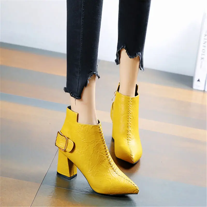 

New Women's Shoes High Heel Women Ankle Boots Fashion Women's Belt Buckle Side Zipper Martin Boots Ladies Boots Botas De Muje