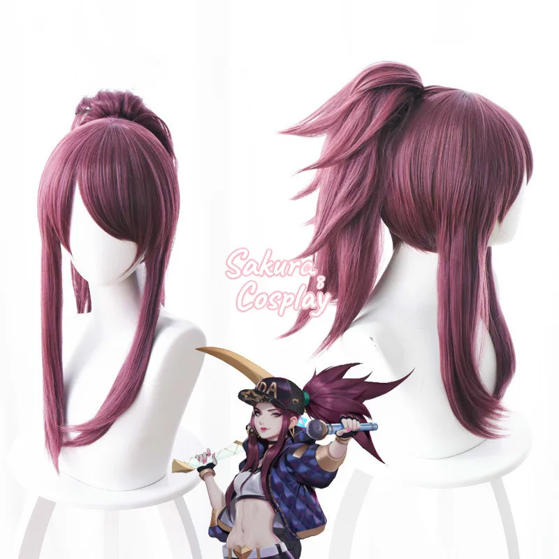 

Костюм для косплея LOL KDA Akali, термостойкий костюм фиолетового конского хвоста из синтетических волос, для Хэллоуина, карнавала вечерние, с бе...