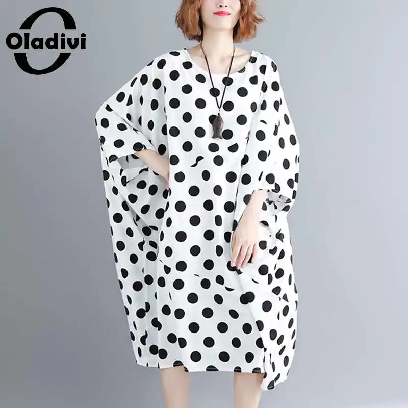 

Платье Oladivi в горошек для женщин, свободное летнее, большие размеры 5XL 6XL 8XL 10XL, 30 40 50 60 лет