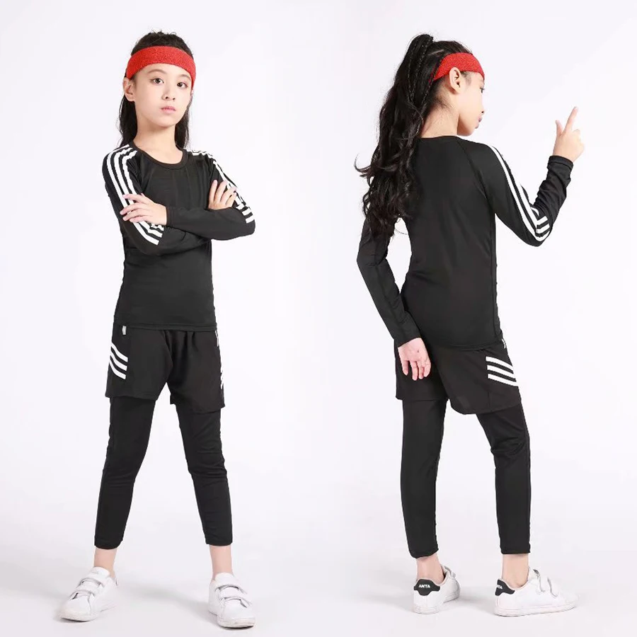 

Girl White Sideband T-Shirt Casual Tight-Fitting Pants Children 2021 Fashion Suit Girls Fitness Clothes + Shorts Sports Suit