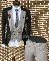 new fashion suit for man burgundy blazer gray vest and pants for bride groom best man tuxedo costume size